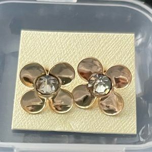 2/$15 New Gold Plated Flower Earrings With Crystal In Center